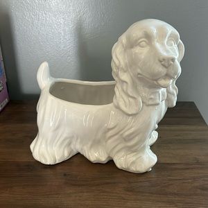 White dog planter